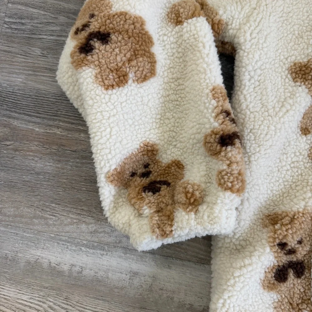 Aelfric Eden Teddy Bear Print Sherpa Half Zip Pullover Y2K Retro-size Med *NEW*